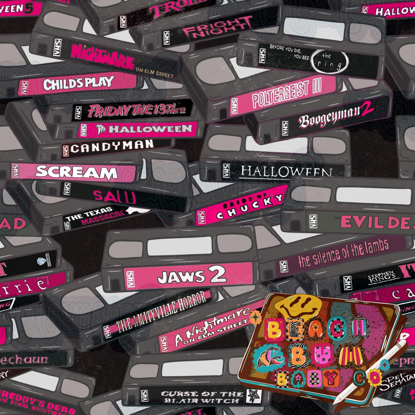 Horror vhs tapes pink