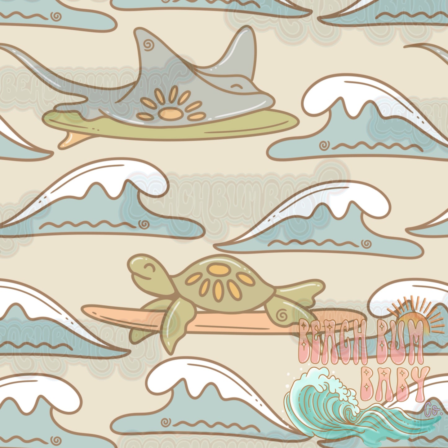 Sea creatures surfing