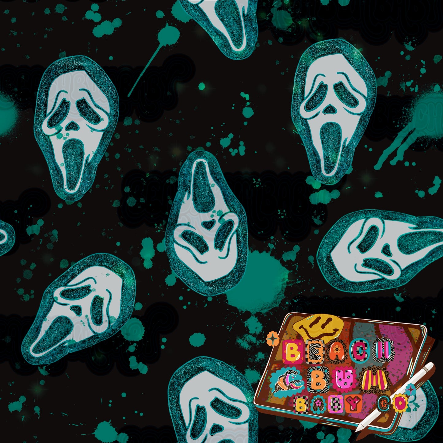 Ghost face pink black & teal